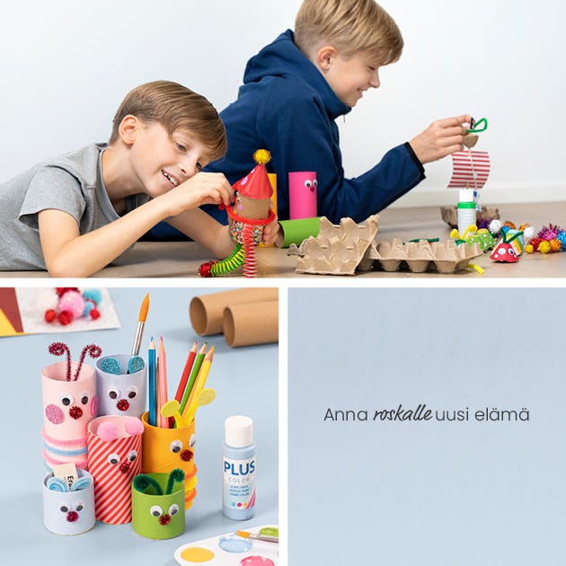 Kollaasikuva inspiraatio siihen, missä jäte saa uuden elämän