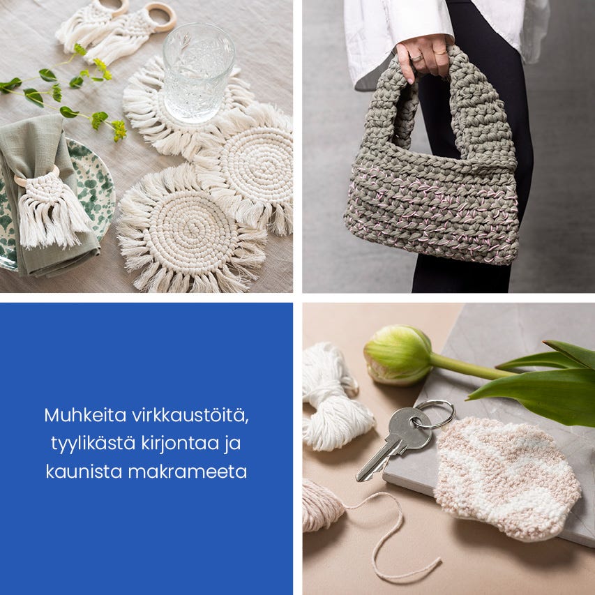 Kollaasikuva - erilaista inspiraatiota virkkausprojekteihin