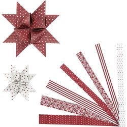 Paperitähtisuikaleet, Pit. 44+78 cm, halk. 6,5+11,5 cm, Lev: 15+25 mm, punainen, valkoinen, 60 suikaleet/ 1 pkt