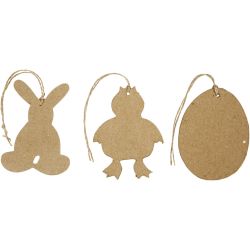 Ripustettavat pääsiäiskoristeet, pupu, tipu ja muna, Kork. 10 cm, 6kpl/ 1 pkt