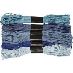 Kirjontalanka, paksuus 1 mm, siniset sävyt, 6 kerä/ 1 pkt