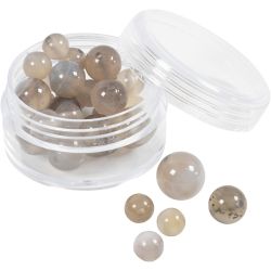 Akaattikivihelmet, koko 1x10, 12x8, 15x6 mm, aukon koko 0,9-1 mm, kuulto harmaa, 28 kpl/ 1 pkt