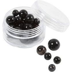 Akaattikivihelmet, koko 1x10, 12x8, 15x6 mm, aukon koko 0,9-1 mm, musta, 28 kpl/ 1 pkt