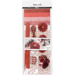 Askartelusekoitus, paperin leikkaus, punainen, kerma, 1 pkk/ 1 pkt