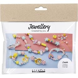 Askartelusetti Mini Korut, Kaulakorut, rannekorut, korvakorut, vaaleansininen, vaaleanpunainen, keltainen, 1 pkk/ 1 pkt