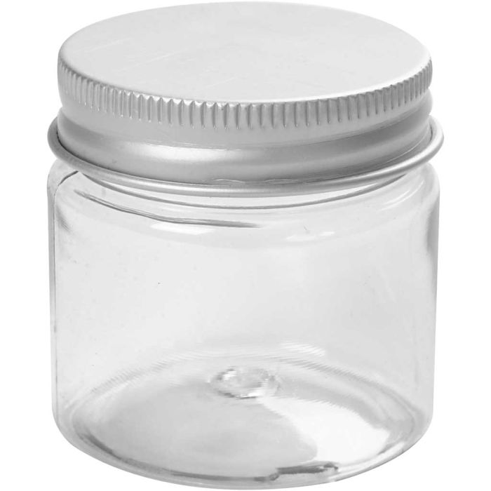 Kierrekantiset muovipurkit, Kork. 45 mm, halk. 44 mm, 50 ml, 10 kpl/ 1 pkt