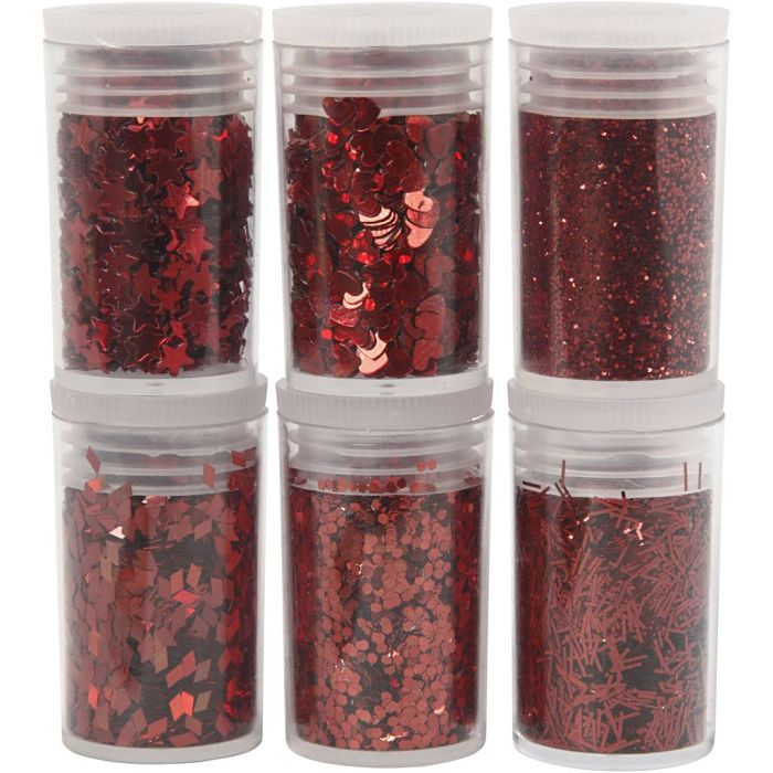 Biohajoavat kimalteet ja paljetit, punainen, 6x7 ml/ 1 pkt