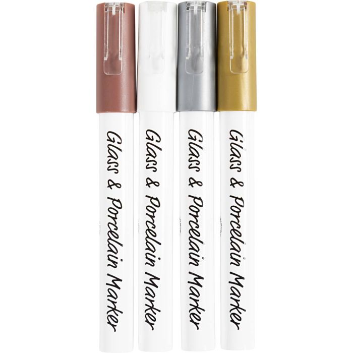 Lasi- ja posliinitussi, paksuus 1-2 mm, läpikuultavat, ruskea, kulta, hopea, valkoinen, 4 kpl/ 1 pkt
