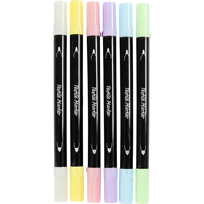 Tekstiilitussit, paksuus 2,3+3,6 mm, pastellivärit, 6 kpl/ 1 pkt