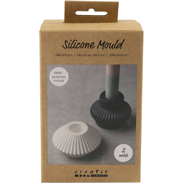 Silikonimuotti, Uritetut kynttilänjalat, Kork. 4+5,5 cm, halk. 7+8 cm, kirkas, 2 kpl/ 1 pkt