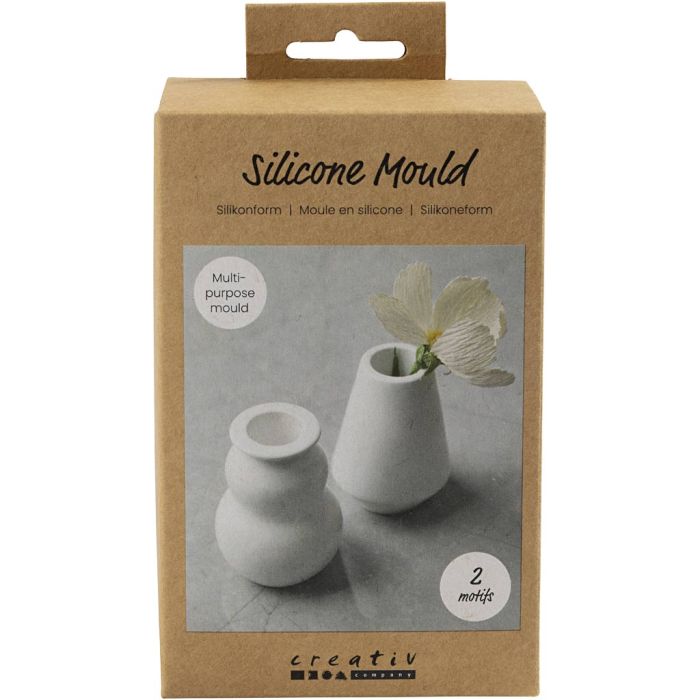 Silikonimuotti, Maljakko ja kynttilänjalka, Kork. 7,5 cm, halk. 5,5 cm, matta läpinäkyvä, 2 kpl/ 1 pkt