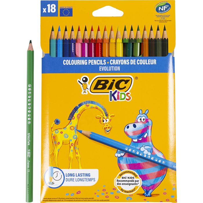 BIC Evolution Värikynät, kuusiovarsi, Pit. 17,5 cm, kärki 3 mm, värilajitelma, 18 kpl/ 1 pkt