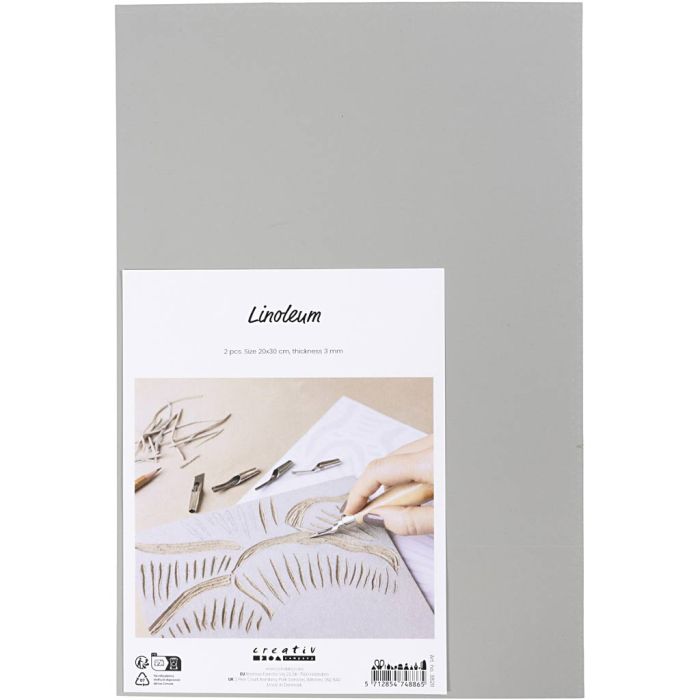 Linoleumi, koko 20x30 cm, paksuus 3 mm, harmaa, 2 kpl/ 1 pkt