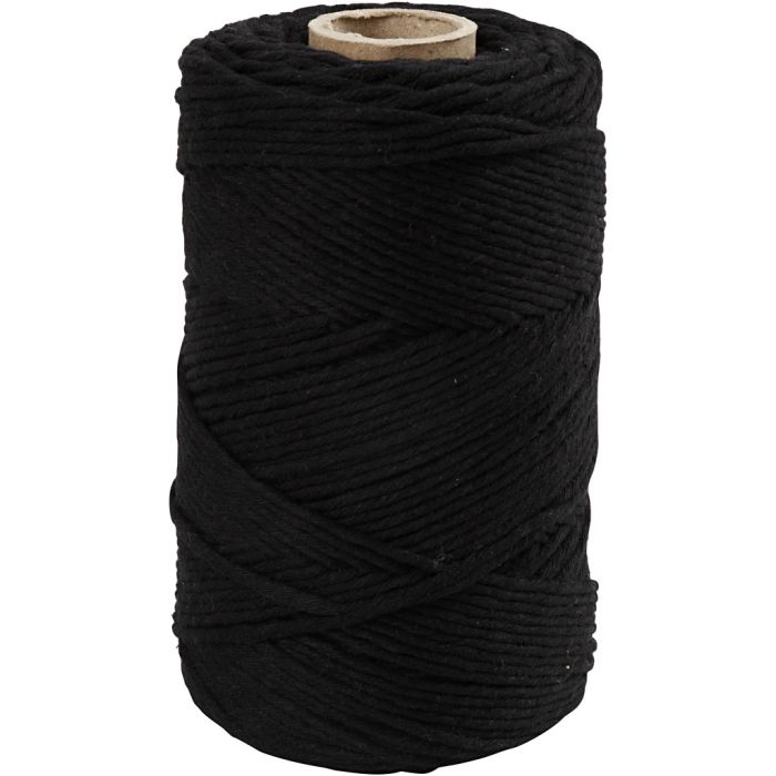 Makrameenyöri, Pit. 198 m, halk. 2 mm, musta, 330 g/ 1 rll
