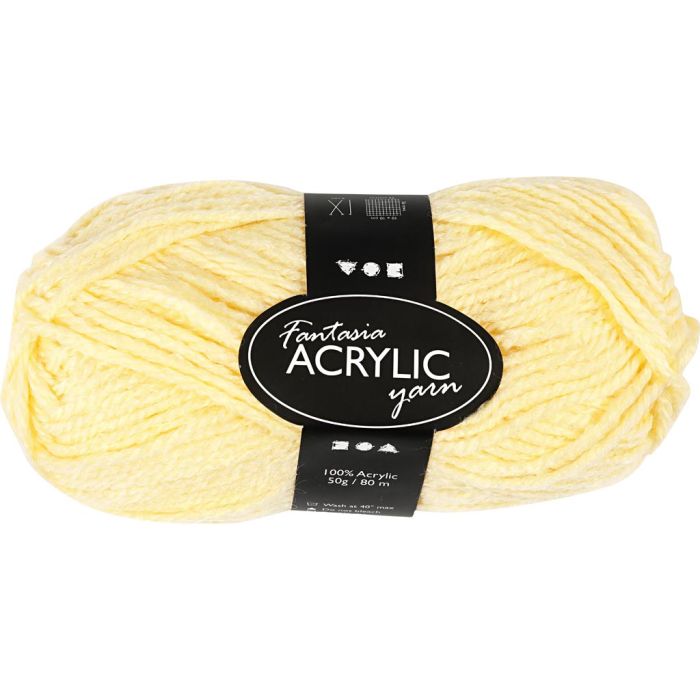 Fantasia-akryylilanka, Pit. 80 m, puikoila 4,5-5, vaaleankeltainen, 50 g/ 1 kerä