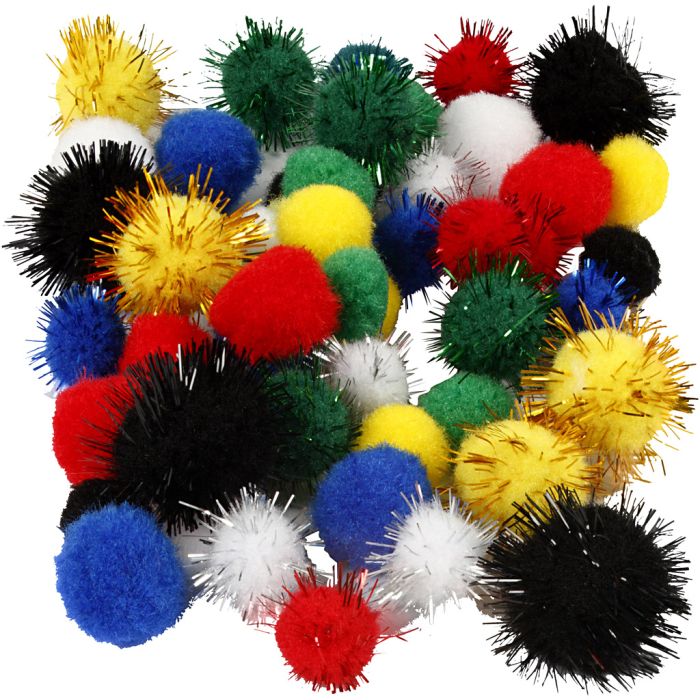 Pompomit, halk. 15+20 mm, värilajitelma, 48 kpl/ 1 pkt