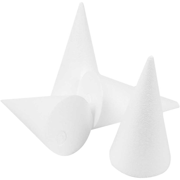 Styrox-kartio, Kork. 14,5 cm, halk. 6 cm, valkoinen, 25 kpl/ 1 pkt
