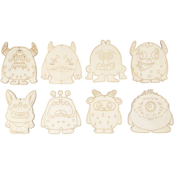Puuhahmot, Monsterit, Kork. 12,4 cm, paksuus 3 mm, 8 kpl/ 1 pkt
