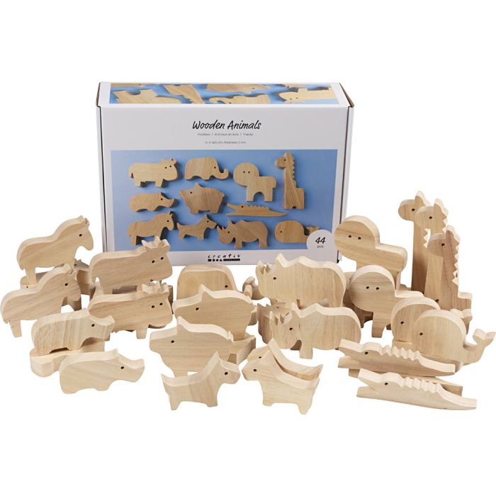 Puiset eläimet, Maatila ja safari, Kork. 3-14,5 cm, paksuus 2 cm, 44 kpl/ 1 pkt