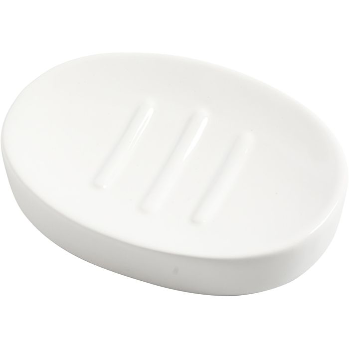 Saippuateline, Kork. 2,5 cm, Pit. 13,5 cm, Lev: 10 cm, valkoinen, 1 kpl