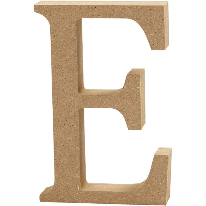 MDF-kirjain, E, Kork. 13 cm, paksuus 2 cm, 1 kpl