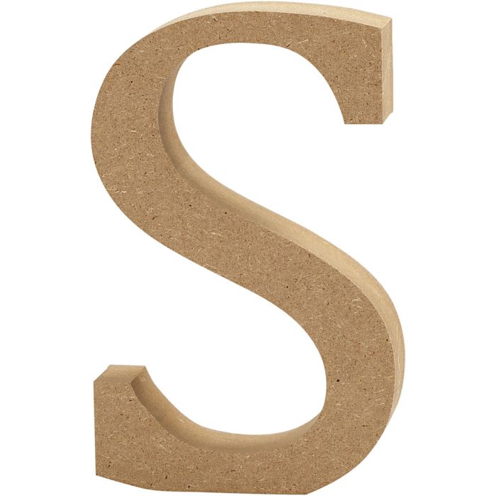 MDF-kirjain, S, Kork. 8 cm, paksuus 1,5 cm, 1 kpl