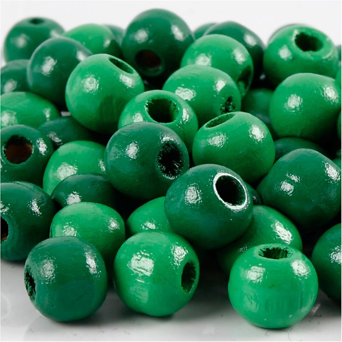 Puuhelmet, halk. 12 mm, aukon koko 3 mm, ca. 40 kpl, vihreä, 22 g/ 1 pkt