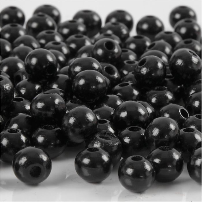 Puuhelmet, halk. 8 mm, aukon koko 2 mm, ca. 80 kpl, musta, 15 g/ 1 pkt