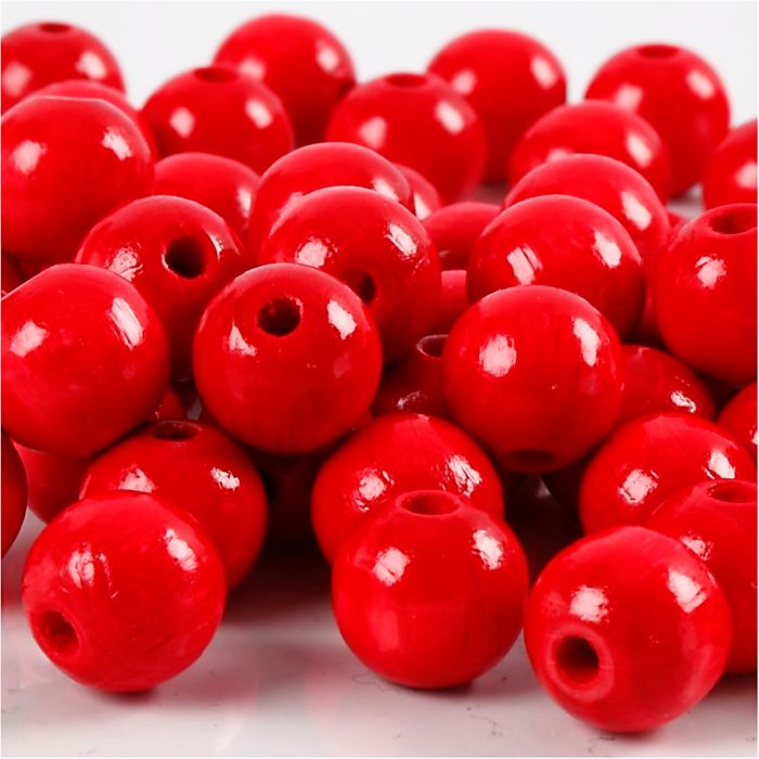 Puuhelmet, halk. 10 mm, aukon koko 3 mm, ca. 70 kpl, punainen, 20 g/ 1 pkt