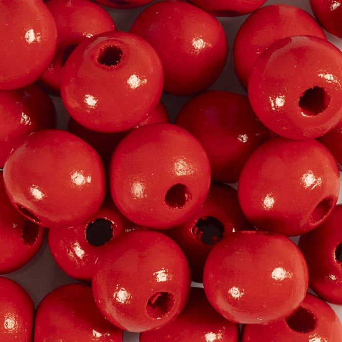 Puuhelmet, halk. 12 mm, aukon koko 3 mm, punainen, 50 kpl, 44 g/ 1 pkt