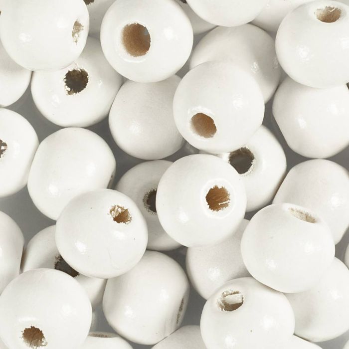 Puuhelmet, halk. 10 mm, aukon koko 3 mm, valkoinen, 175 kpl, 50 g/ 1 pkt