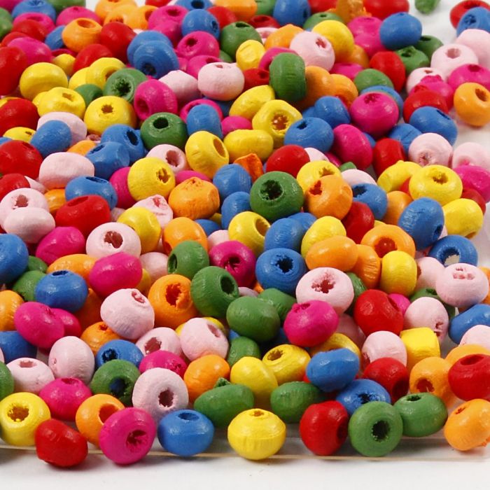 Puuhelmet, halk. 4 mm, aukon koko 1-1,5 mm, ca. 1500 kpl, 300 g/ 1 pss
