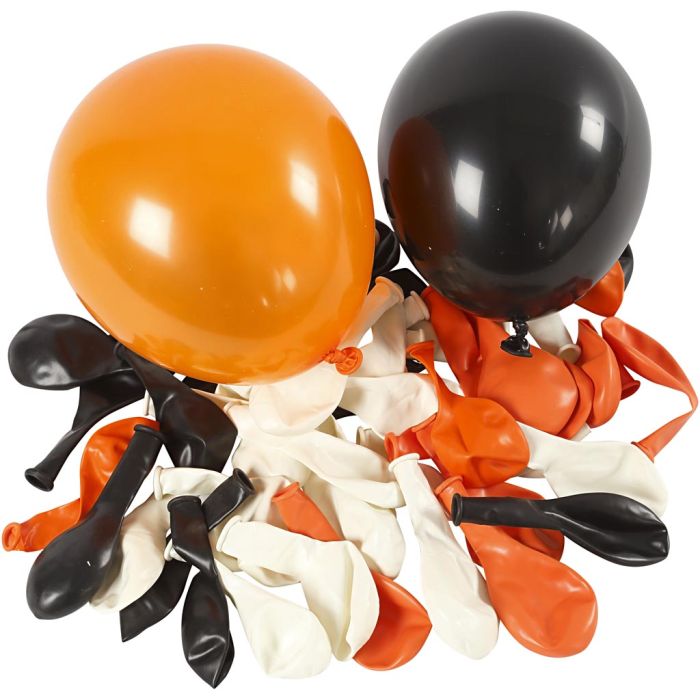 Ilmapallot, pyöreät, halk. 23-26 cm, musta, oranssi, valkoinen, 100 kpl/ 1 pkt