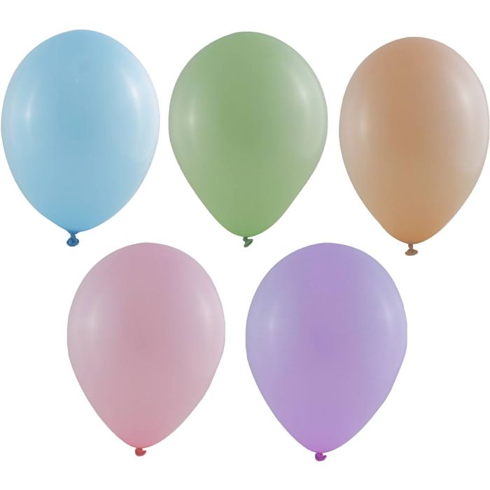 Ilmapallot, koko 23 cm, pyöreät, pastellivärit, 100 kpl/ 1 pkt