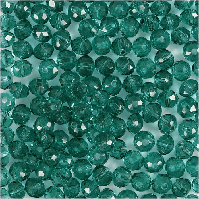 Fasettihiotut Lasihelmet, halk. 4 mm, aukon koko 1 mm, vihreä, 45 kpl/ 1 pkt