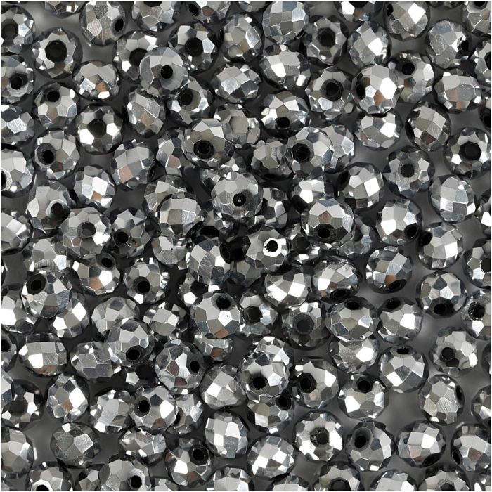 Fasettihiotut Lasihelmet, koko 3x4 mm, aukon koko 0,8 mm, metallic harmaa, 100 kpl/ 1 pkt