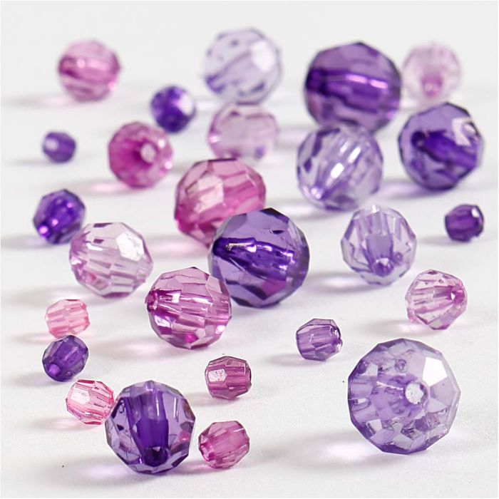 Fasettihelmet, koko 4-12 mm, aukon koko 1-2,5 mm, ca. 170 kpl, violetti, 45 g/ 1 pkt
