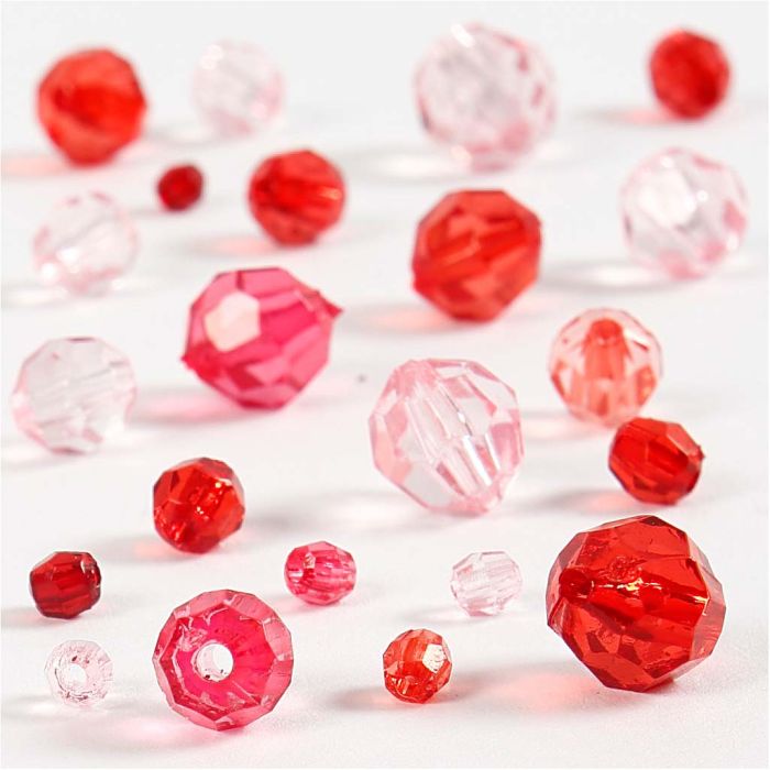 Fasettihelmet, koko 4-12 mm, aukon koko 1-2,5 mm, ca. 170 kpl, punaiset sävyt, 45 g/ 1 pkt