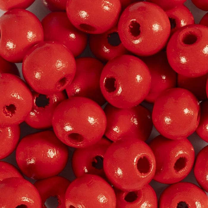 Puuhelmet, halk. 10 mm, aukon koko 3 mm, punainen, 50 g/ 1 pkt