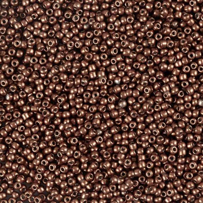 Rocaille-siemenhelmet, nro 15/0, halk. 1.7 mm, aukon koko 0,5-0,8 mm, matt frozen, kuparin, 25 g/ 1 pkt