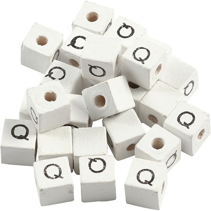 Kirjainhelmi, Q, koko 8x8 mm, aukon koko 3 mm, valkoinen, 25 kpl/ 1 pkt