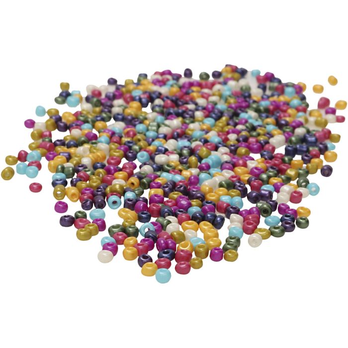 Rocaille-siemenhelmet, koko 3 mm, aukon koko 0,6 mm, helmiäisvärit, 1000 g/ 1 pss