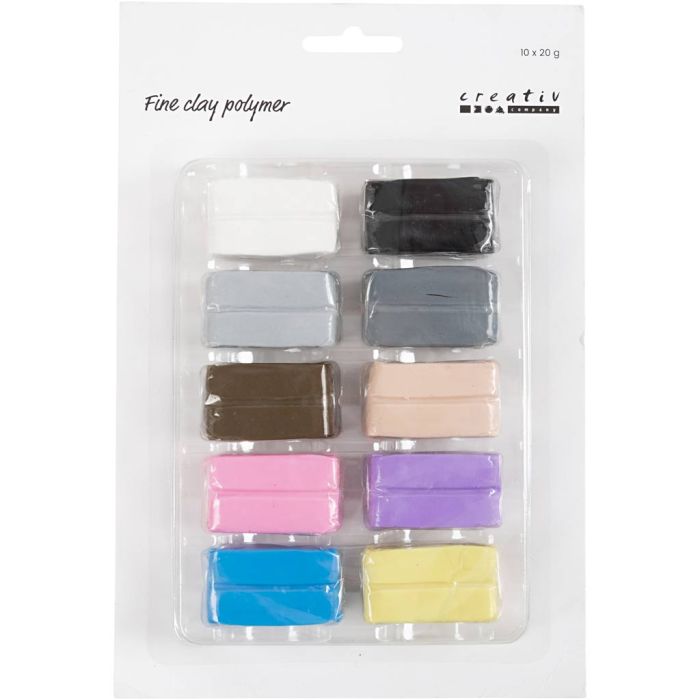Fine Clay polymeerimassa, pastellivärit, 10x20 g/ 1 pkt