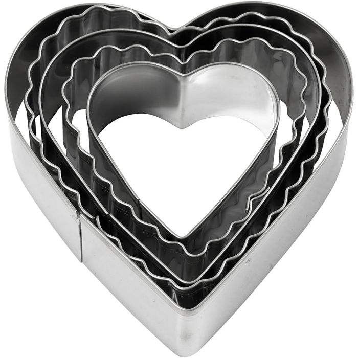 Metallimuotit, sydän, koko 8 cm, 5 kpl/ 1 pkt