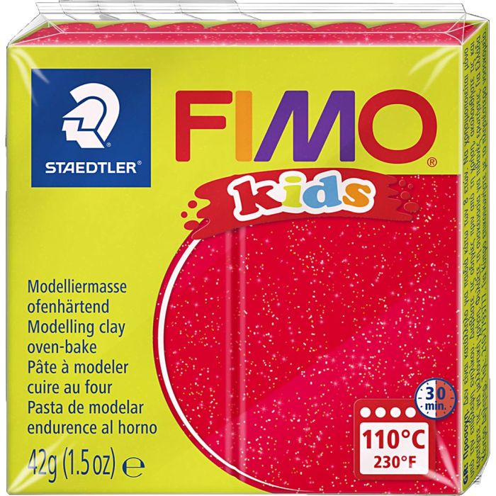 FIMO® Kids Clay , kimalle, punainen, 42 g/ 1 pkt