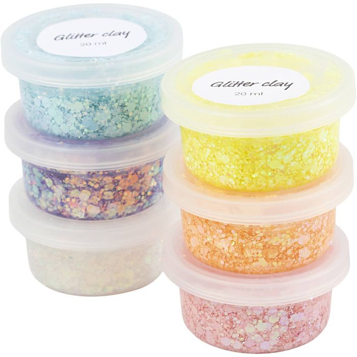 Glitter Clay -kimallemassa, pastellivärit, 6x20 g/ 1 pkt