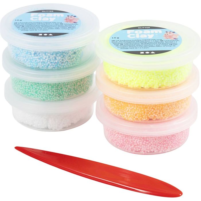 Foam Clay® Helmimassa, kimalle, pastellivärit, 84 g, 6x14 g/ 1 pkt