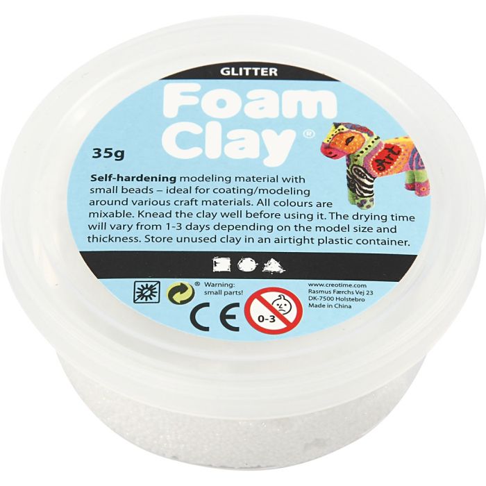 Foam Clay® Helmimassa, kimalle, valkoinen, 35 g/ 1 tb