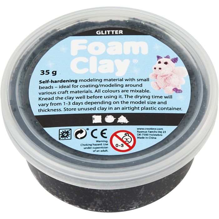 Foam Clay® Helmimassa, glitter musta, 35 g/ 1 tb