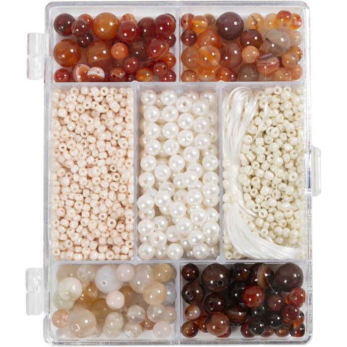 Askartelupaketti Korut, Akaatit, koko 2,6-10 mm, aukon koko 0,8-1,8 mm, ca. 1480 kpl, värilajitelma, 1 pkk/ 1 pkt